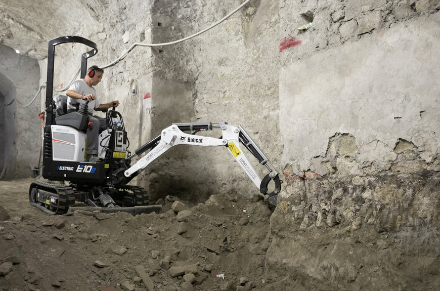 Bobcat E10e Electric Mini-Excavator Explores Underground at Naples Landmark